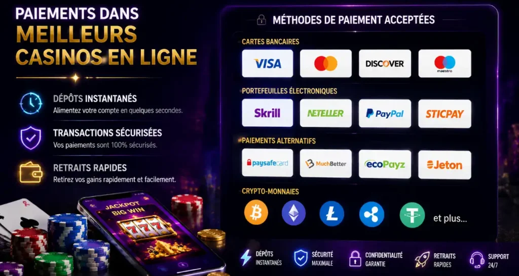 Paiements dans meilleurs casinos en ligne